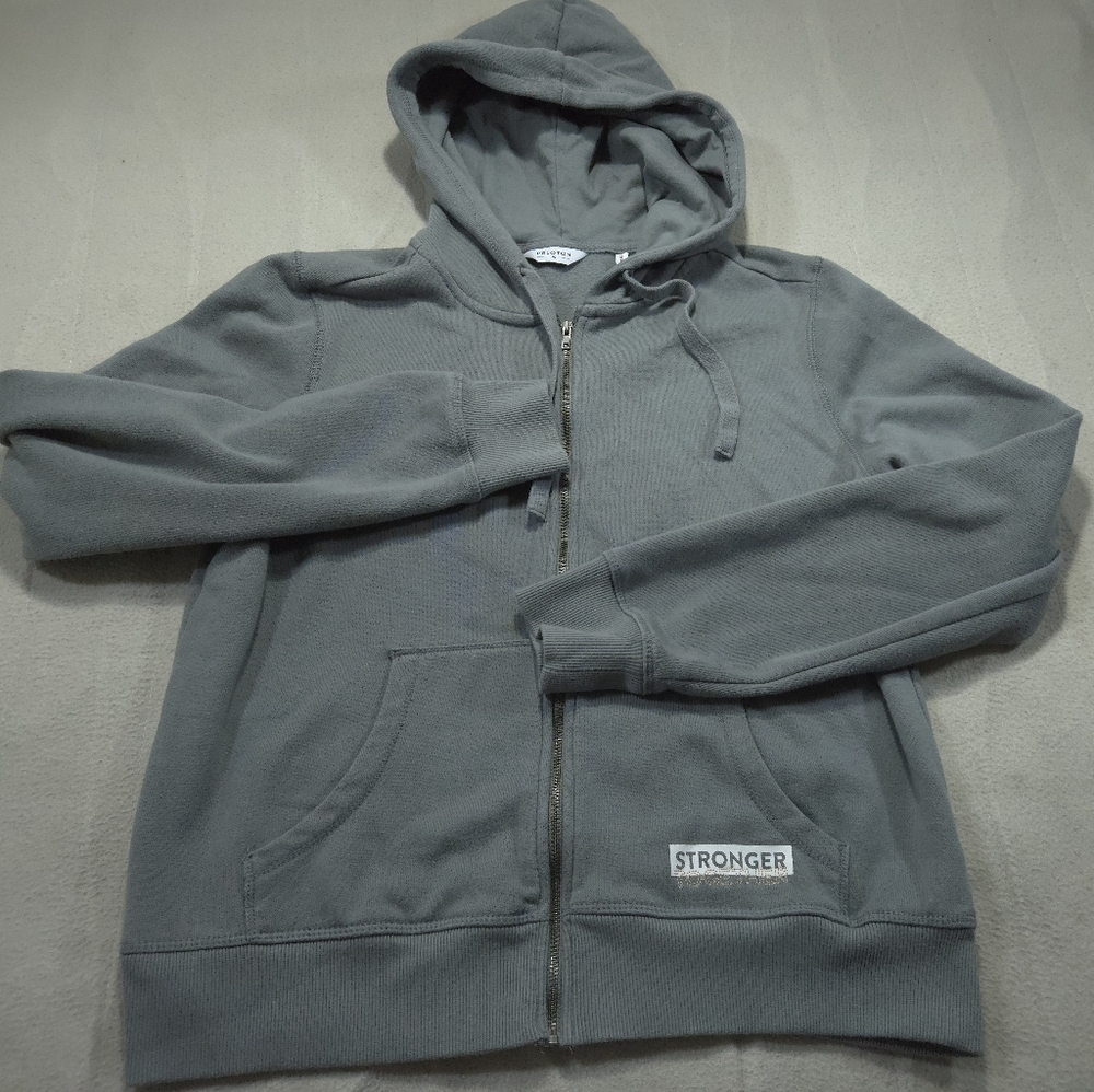 Peloton Hoodie Gray Medium Jacket Full Zip  Sweater Pink Big Logo